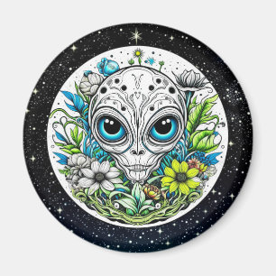 Extraterrestrial Alien in Flowers Starry Night Magnet