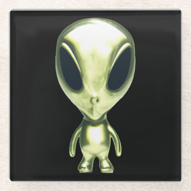 Extraterrestrial Alien Metallic Glass Coaster  (Front)