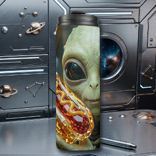 Extraterrestrial Alien with Crystalline Hotdog  Thermal Tumbler