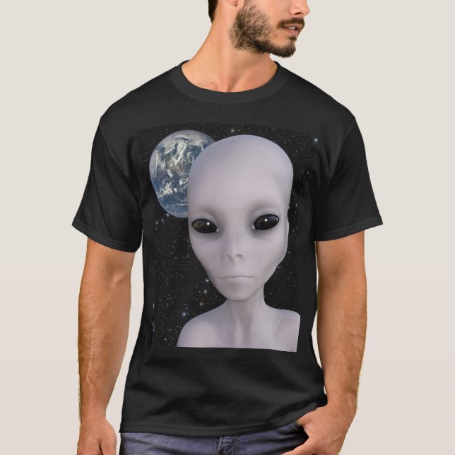 Extraterrestrial Alien With Earth In Background T-Shirt (Front)