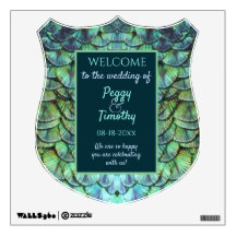 Extravagant Aqua Peacock Feathers Wedding Crest 