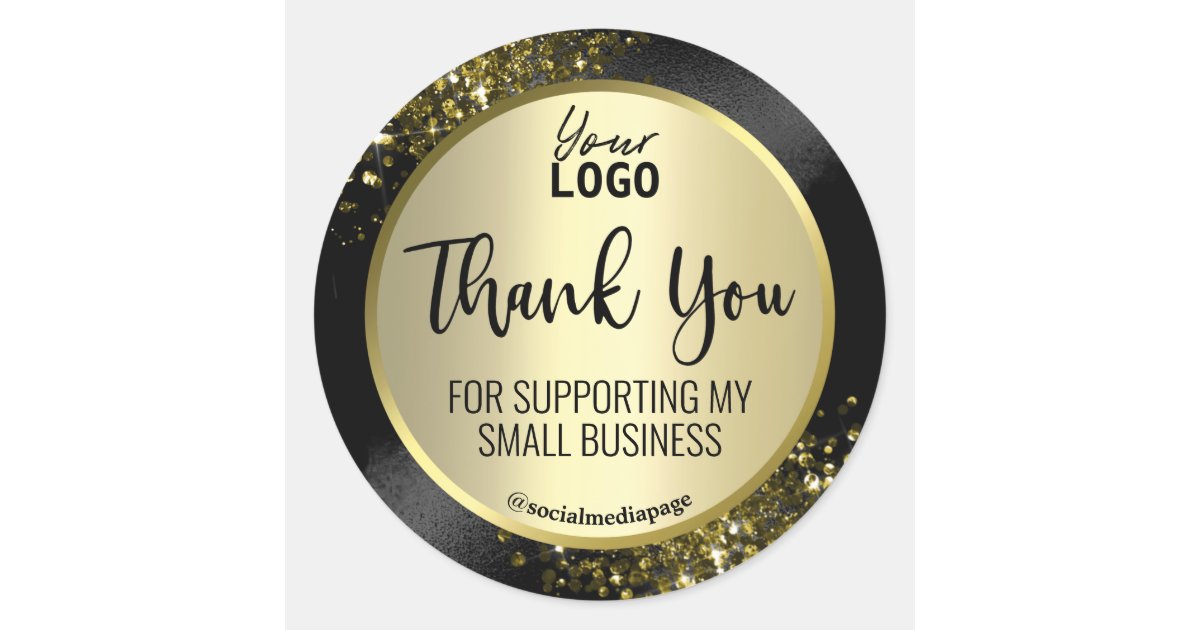 Extravagant Black And Gold Thank You Logo Classic Round Sticker | Zazzle