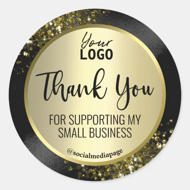 Extravagant Black And Gold Thank You Logo Classic Round Sticker | Zazzle