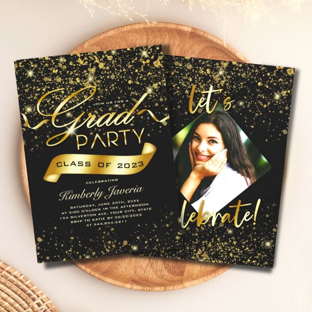 Extravagant Black & Gold Glitter Grad Party    Invitation (Creator Uploaded)