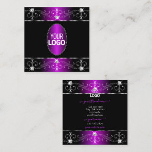 Extravagant Black Purple Ornate Ornaments Add Logo Square Business Card