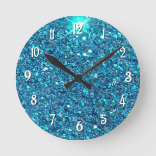 Extravagant Blue Glitter Shine Round Clock
