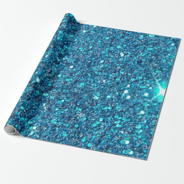 Extravagant Blue Glitter Shine Wrapping Paper (Unrolled)