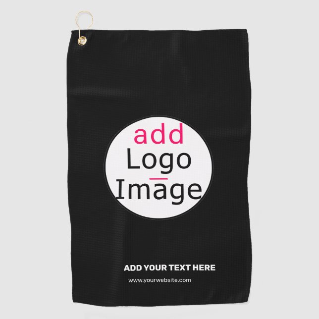 Extravagant Business Chic Customisable Logo Black  Golf Towel (Front)