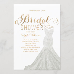 Extravagant Dress Gold   Bridal Shower Invitation
