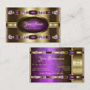 Extravagant Golden with Chic Purple Marble Pattern Business Card