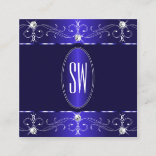 Extravagant Royal Blue Ornate Ornaments Monogram Square Business Card