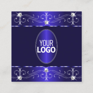Extravagant Royal Blue Ornate Ornaments with Logo Square Business Card