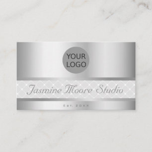 Extravagant Silver Effect Custom Logo - Open Hours Business Card