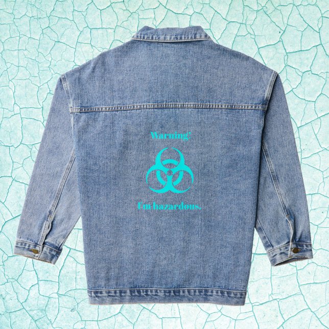 Extreme Blue Biohazard Warning Denim Jacket (Extreme Blue Biohazard Warning Denim Jacket by Leapfroglisics Shop)