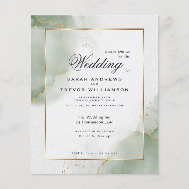 Extreme Budget Wedding Muted Sage Abstract Invite Flyer (Front)