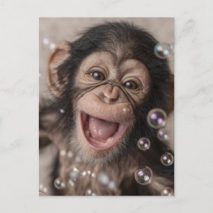 Extreme Close-Up of Happy Baby Chimpanzee Postcard