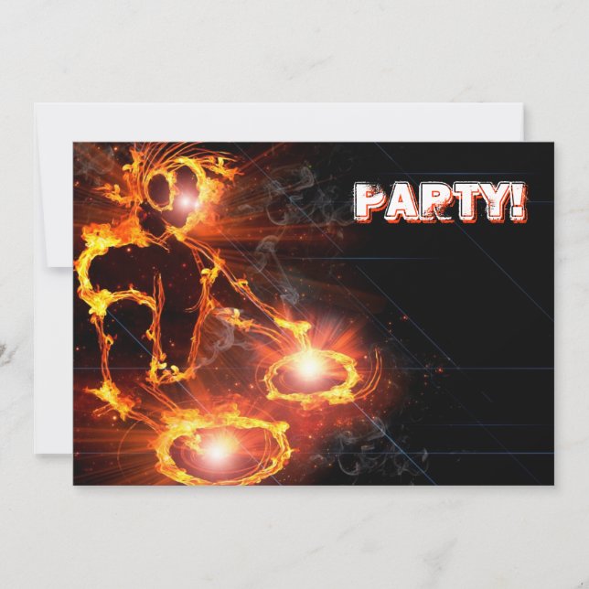 Extreme cool Flaming DJ party invitation. Invitation (Front)
