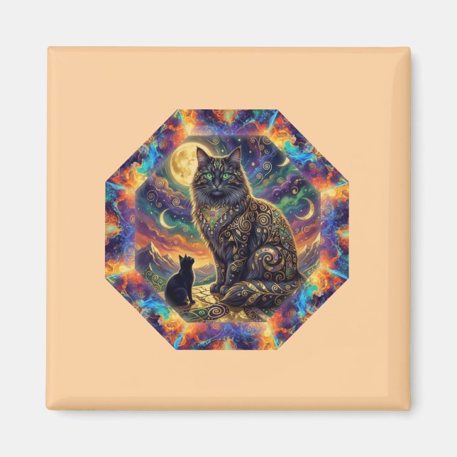 Extreme Fantasy Image of 2 Cats In Sci Fi Setting Magnet (Front)