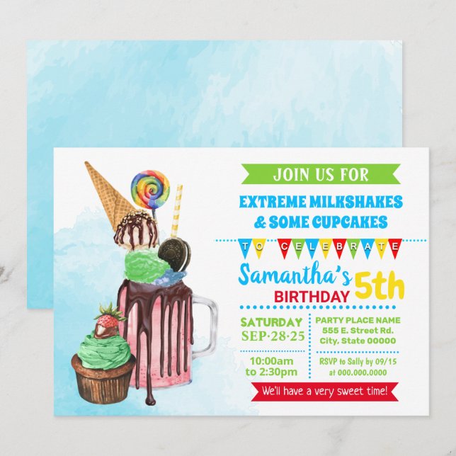 Extreme milkshakes ice cream birthday party invitation (Front/Back)