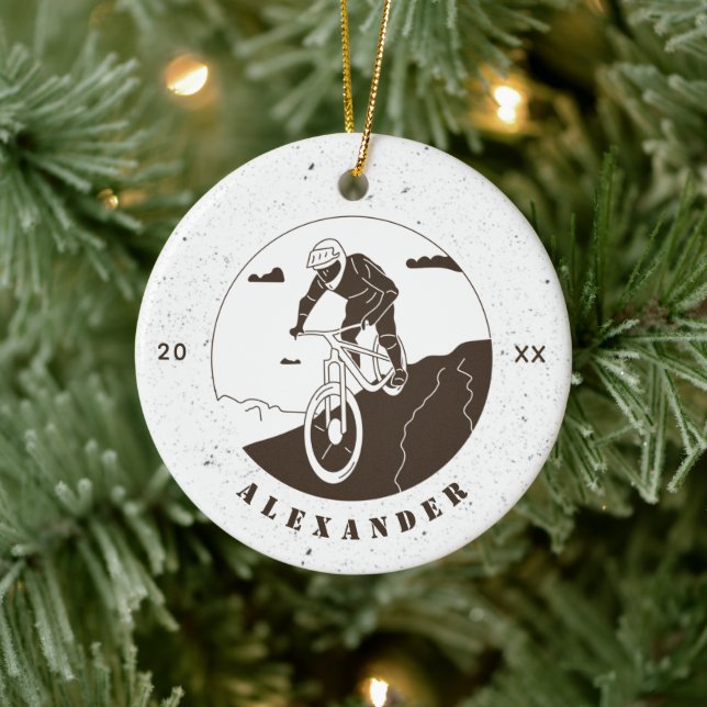 Extreme Mountain Biking Cycling Sport Cyclist Name Ceramic Ornament (Tree)