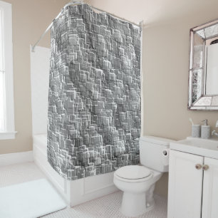 Extreme overlay mess of grey embossed squares shower curtain