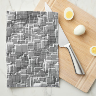 Extreme overlay mess of grey embossed squares tea towel