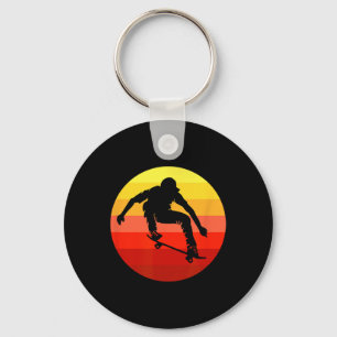 Extreme Skateboarder Flying In Front Of Retro Vint Key Ring