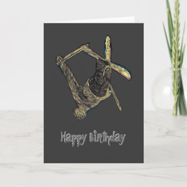 Extreme Ski Happy Birthday Card (Front)