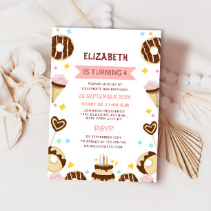 extremely cute sweet doughnut kid's birthday invitation
