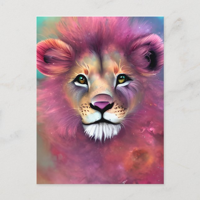 Extremely Detailed Full Portrait of a Fluffy Lion Postcard (Front)