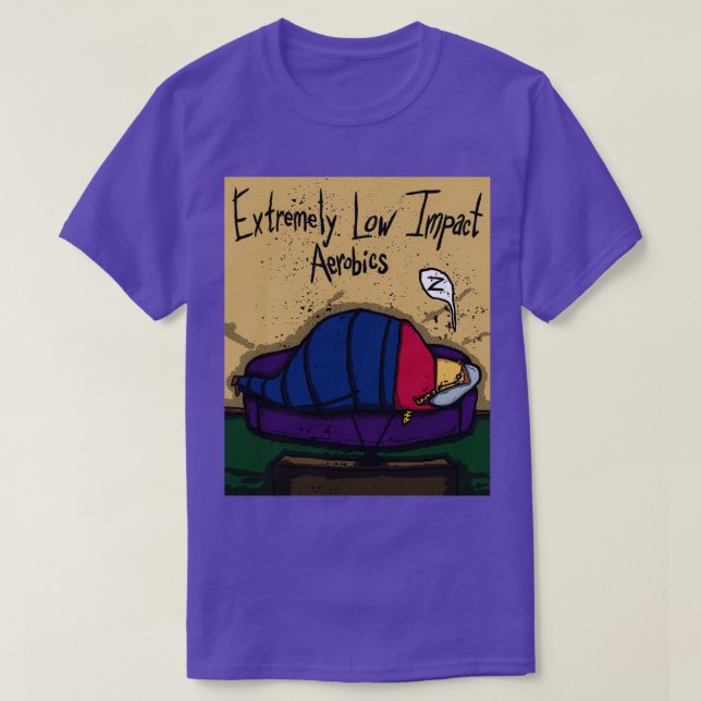 Extremely Low Impact Aerobics Yoga Cartoon T-Shirt (Design Front)