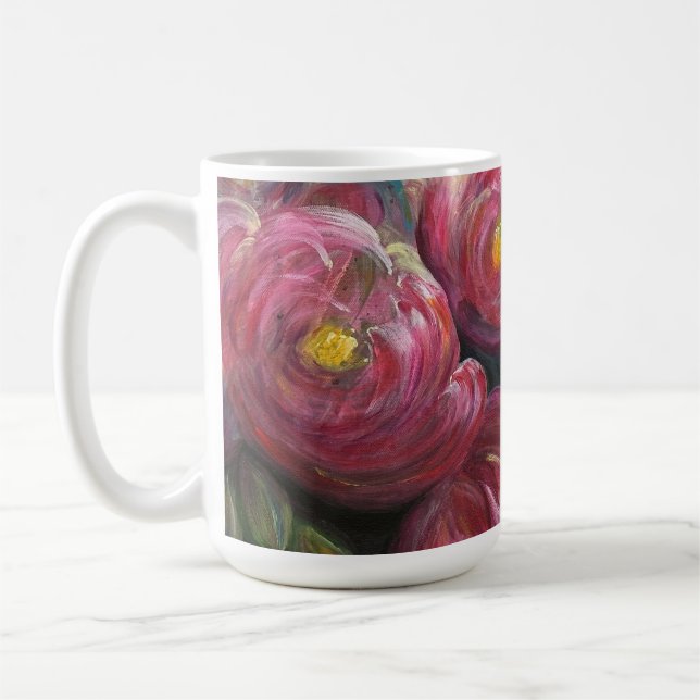 Exuberance pink flower painting coffee mug (Left)