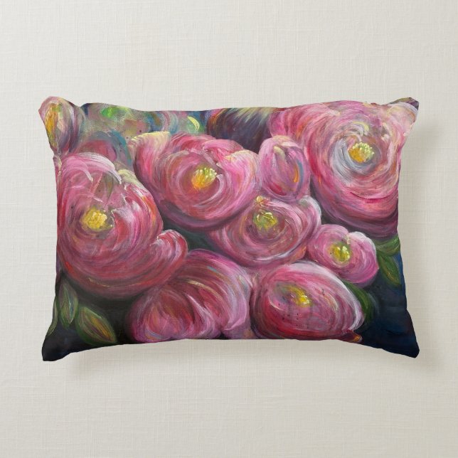 Exuberance pink flower painting decorative cushion (Front)