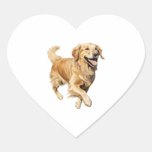 Exuberant Golden Retriever Playtime - Dynamic Dog  Heart Sticker
