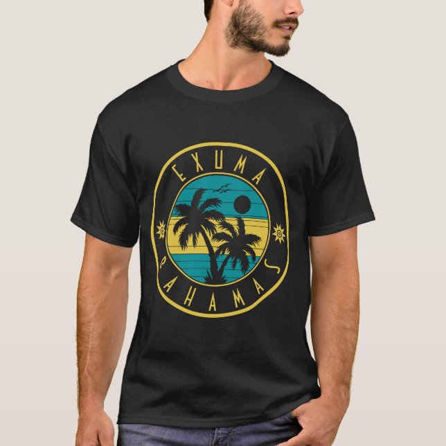 Exuma Bahamas Islands Retro Palm Trees Souvenirs T-Shirt (Front)