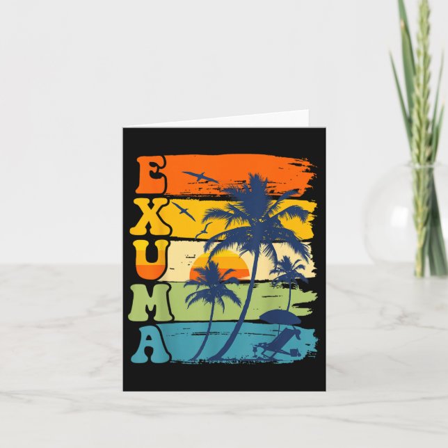 Exuma Bahamas Retro Palm Tree Beach Summer Vacatio Card (Front)