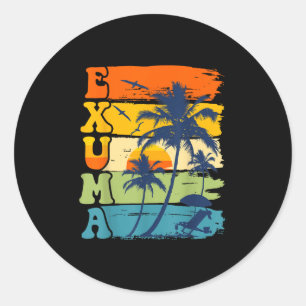 Exuma Bahamas Retro Palm Tree Beach Summer Vacatio Classic Round Sticker