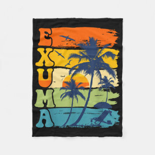 Exuma Bahamas Retro Palm Tree Beach Summer Vacatio Fleece Blanket