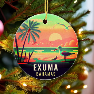 Exuma Bahamas Retro Sunset Travel Souvenir 1950s Ceramic Ornament