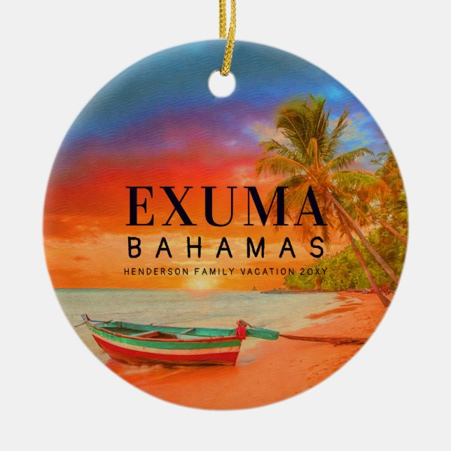 Exuma Bahamas Retro Sunset Travel Souvenir 1950s Ceramic Ornament (Front)