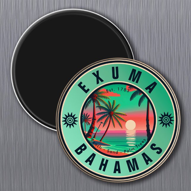Exuma Bahamas Retro Sunset Travel Souvenir 1950s Magnet (Creator Uploaded)