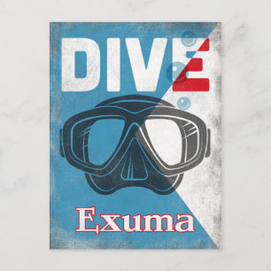 Exuma Vintage Scuba Diving Mask Postcard