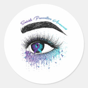Eye &amp; Teal Purple Ribbon Suicide Prevention Aw Classic Round Sticker