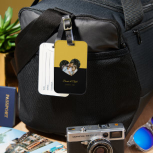 Eye-casing Heart Couple Gold and Black Luggage Tag