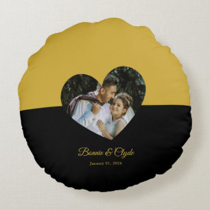 Eye-casing Heart Couple Gold and Black Round Cushion