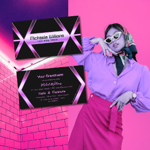Eye Catcher Black Geometric Pink Purple Shimmer Business Card