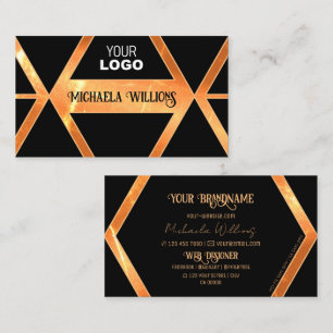 Eye Catcher Bright Coral Black Geometric with Logo Business Card