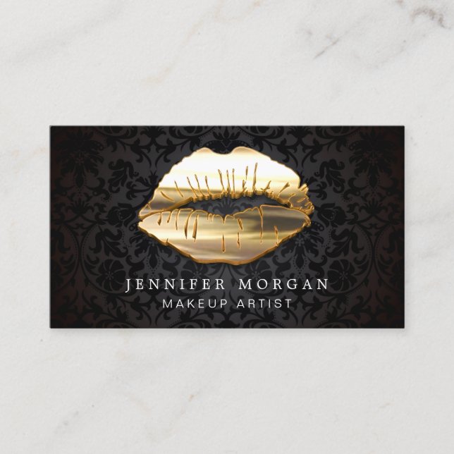 Eye Catching 3D Black Gold Lips Appointment Card (Front)