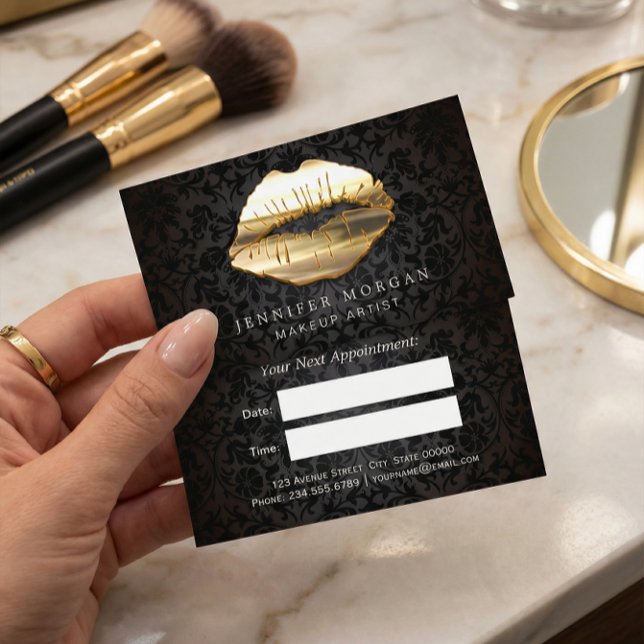 Eye Catching 3D Black Gold Lips Appointment Card (Creator Uploaded)