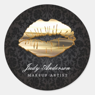 Eye Catching 3D Black Gold Lips Makeup Artist Classic Round Sticker
